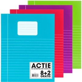 SOHO Trend schrift, A5, 40 vel, gelijnd, met kantlijn, pak van 8 + 2 stuks, geassorteerde kleuren