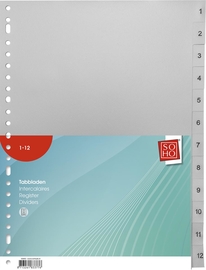 SOHO tabbladen, A4, PP, 23-gaatsperforatie, 1-12, grijs