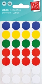 SOHO etiketten, gekleurd, diameter 16 mm, etui van 84 stuks