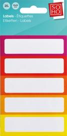 SOHO schooletiketten, 21 x 70 mm, etui van 25 stuks, geassorteerde kleuren