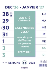 Brepols Optivision calendrier de la semaine du mur, fran&ccedil;ais, 2027