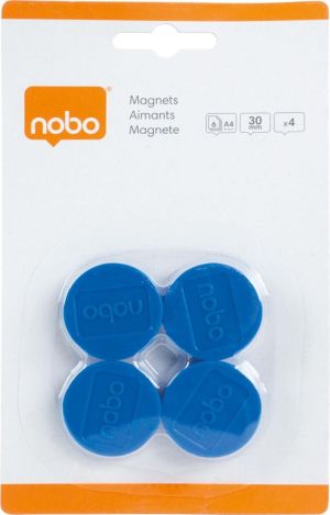 Nobo magneten, 30 mm, blauw, blister van 4 stuks