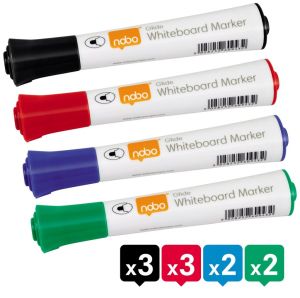 Nobo Glide whiteboardmarker, ronde punt, pak van 10 stuks, geassorteerde kleuren