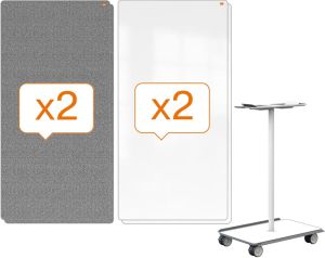 Nobo Move & Meet mobiel systeem, 2 whiteboard en 2 memoboard panelen, 90 x 180 cm