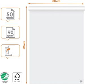 Nobo flipchartpapier premium, ft 60 x 85 cm, blanco/geruit, rol van 50 vel