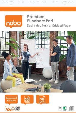 Nobo flipchartpapier premium, ft 60 x 85 cm, blanco/geruit, rol van 50 vel