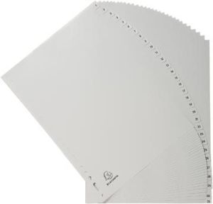 Exacompta tabbladen numeriek voor ft A4, uit PP, 31 tabs, grijs
