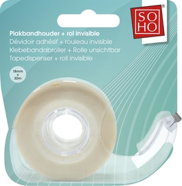 SOHO plakband, 18 mm x 30 m, onzichtbaar, met afroller