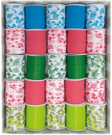 Ruban cadeau, 10 mm x 10 m, Fleurs, uni et fleurs