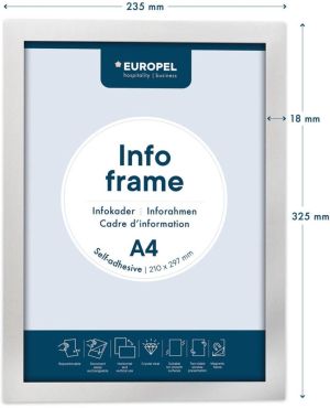 Europel zelfklevend kader ft A4, zilver, pak van 2 stuks