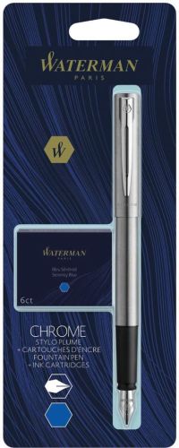 Waterman vulpen Allure Chrome fijne punt, inclusief 6 inktpatronen, op blister