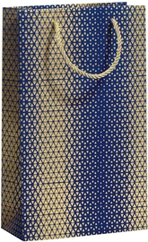 Sac cadeau triangles, bleu-or, pour 2 bouteilles, 9 x 36 x 13 cm