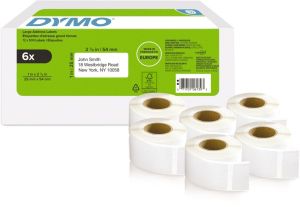 Dymo etiketten LabelWriter ft 25 x 54 mm, wit, doos van 6 x 500 etiketten
