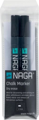 Naga glasbordmarker 2 mm, etui met 2 stuks, zwart
