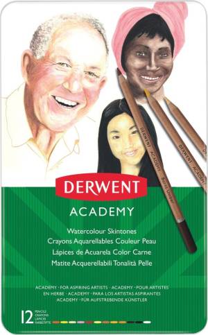 Derwent aquarelpotlood Academy , blik van 12 stuks in geassorteerde huidtinten