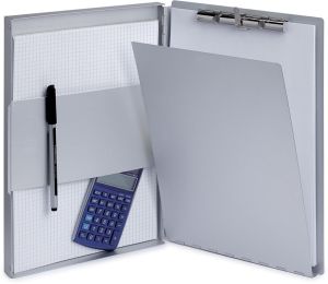 MAULassist klembordkoffer aluminium A4 staand, draait linksom open (zijkant)