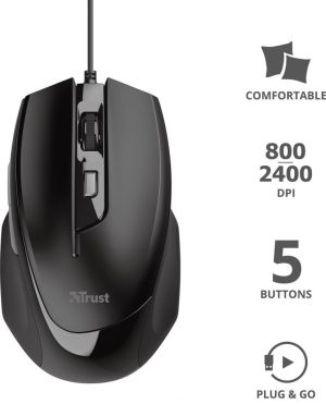 Trust Voca Comfort muis, zwart