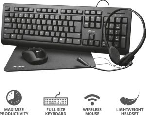 Trust Primo 4-in-1 Home Office Set met headset, toetsenbord (qwerty), muis en muismat