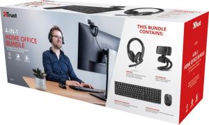 Trust Qoby 4-in-1 Home Office Set met Webcam, headset, toetsenbord (azerty) en muis