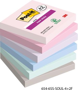 Post-it Super Sticky notes Soulful, 90 feuilles, ft 76 x 76 mm, 4 + 2 GRATUIT