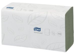 Tork papieren handdoeken Advanced, 2-laags, 250 vellen, systeem H3, groen, pak van 15 stuks