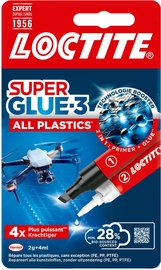 Loctite colle instantan&eacute;e Super Glue All Plastics, 2 g + 4 ml, sous blister