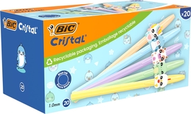 Bic stylo bille Cristal pastel figurnes, bo&icirc;te de 20 pi&egrave;ces, assorti