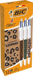 Bic stylo bille 4 couleurs Leopard, bo&icirc;te de 12 pi&egrave;ces, assorti