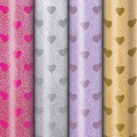 Papier cadeau, 70 cm x 1,5 m, coeurs, couleurs assorties