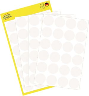 Avery Etiquettes ronds diam&egrave;tre 18 mm, blanc, 96 pi&egrave;ces