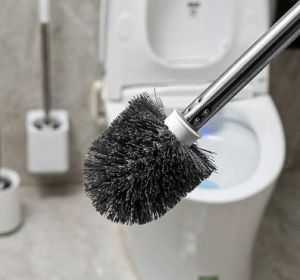 Brosse de toilette en plastique avec pied rond, accrochable, blanc