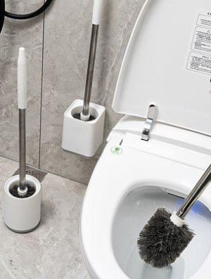 Brosse de toilette en plastique avec pied rond, accrochable, blanc