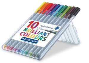 Staedtler fineliner Triplus geassorteerde kleuren, opstelbare box met 10 stuks