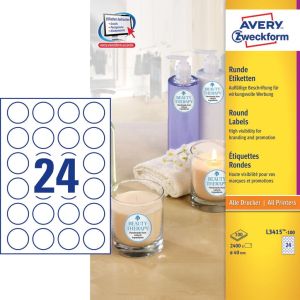 Avery Zweckform L3415-100 &eacute;tiquettes rondes, diam&egrave;tre 40 mm, 2400 &eacute;tiquettes, blanc
