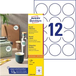 Avery Zweckform &eacute;tiquettes rondes, diametre 60 mm, blanc, adh&eacute;sif permanent, 120 &eacute;tiquettes, 10 feuilles