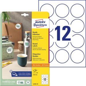 Avery Zweckform &eacute;tiquettes rondes, diametre 60 mm, blanc, adh&eacute;sif permanent, 120 &eacute;tiquettes, 10 feuilles