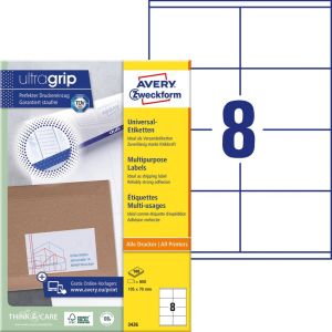 Avery Zweckform 3426, Universele etiketten, Ultragrip, wit, 100 vel, 8 per vel, ft 105 x 70 mm