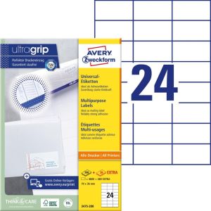 Avery Zweckform 3475, &eacute;tiquettes universelles, Ultragrip, blanc, 200 feuilles, 70 x 36 mm