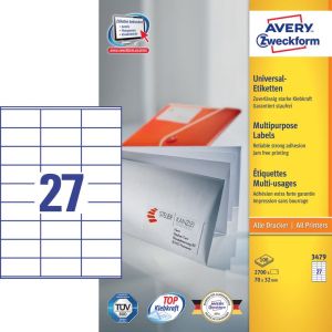 Avery Zweckform 3479, &eacute;tiquettes universelles, Ultragrip, blanc, 100 feuilles, 70 x 32 mm