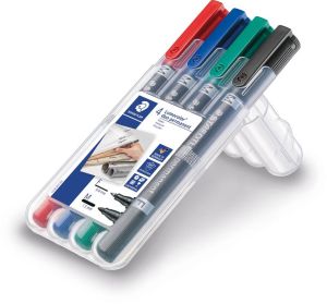 Staedtler Lumocolor Duo 348, marqueur permanent, bo&icirc;te de 4 pi&egrave;ces en couleurs assorties