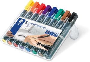 Staedtler Lumocolor 350, permanent marker, schuine punt, 2 - 5 mm, etui van 8 stuks in geassorteerde kleu