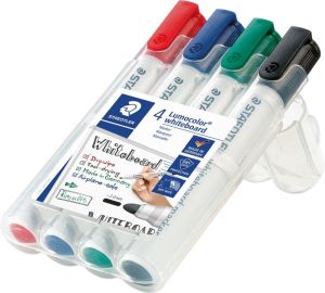 Staedtler marqueur pour tableaux blancs Lumocolor, &eacute;tui de 4 pi&egrave;ces en couleurs assorties