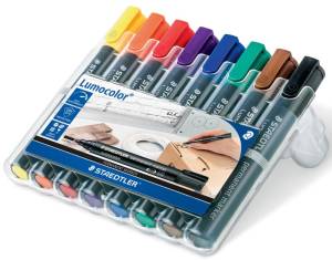 Staedtler Lumocolor 352, permanent marker, ronde punt, 2 mm, etui van 8 stuks in geassorteerde kleuren