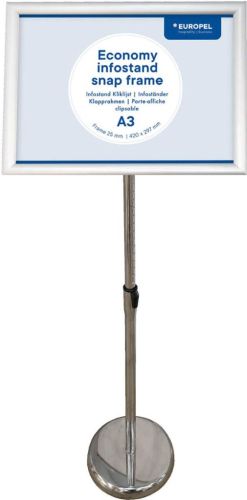 Europel info vloerstandaard Economy, lijst 25 mm, A3, zilver