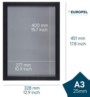 Europel clicklijst, lijst 25mm A3, mat zwart posterframe
