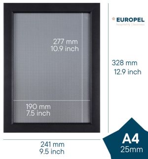 Europel clicklijst, lijst 25mm A4, mat zwart posterframe