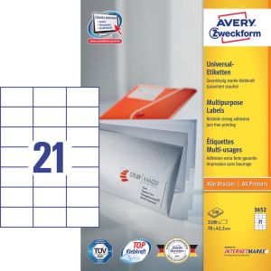 Avery Zweckform 3652, &eacute;tiquettes universelles, Ultragrip, blanc, 100 feuilles, 70 x 42,3 mm