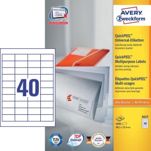 Avery Zweckform 3657, &eacute;tiquettes universelles, Ultragrip, blanc, 100 feuilles, 48,5 x 25,4 mm
