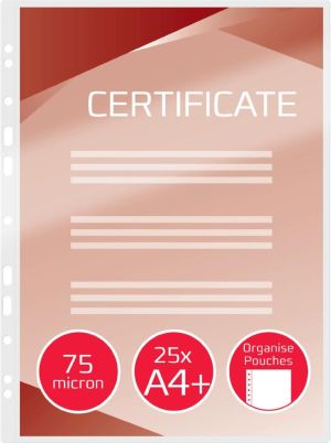 GBC Organise lamineerhoes ft A4, 150 micron (2 x 75 micron), geperforeerd, pak van 25 stuks