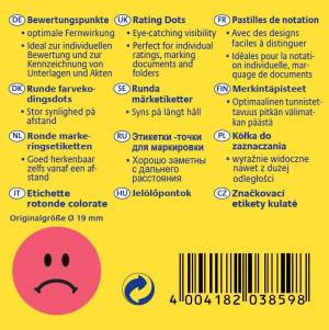 Avery rating dots, diameter 19 mm, rol met 250 stuks, smiley, rood